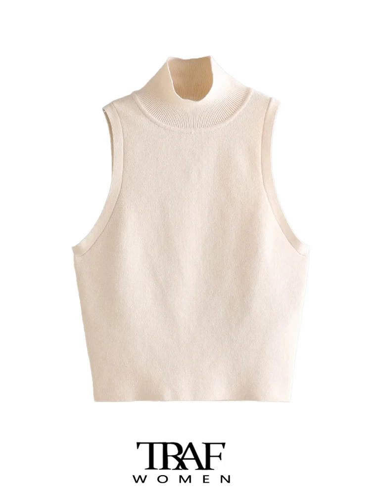 

Женский вязаный жилет без рукавов, с высоким воротником