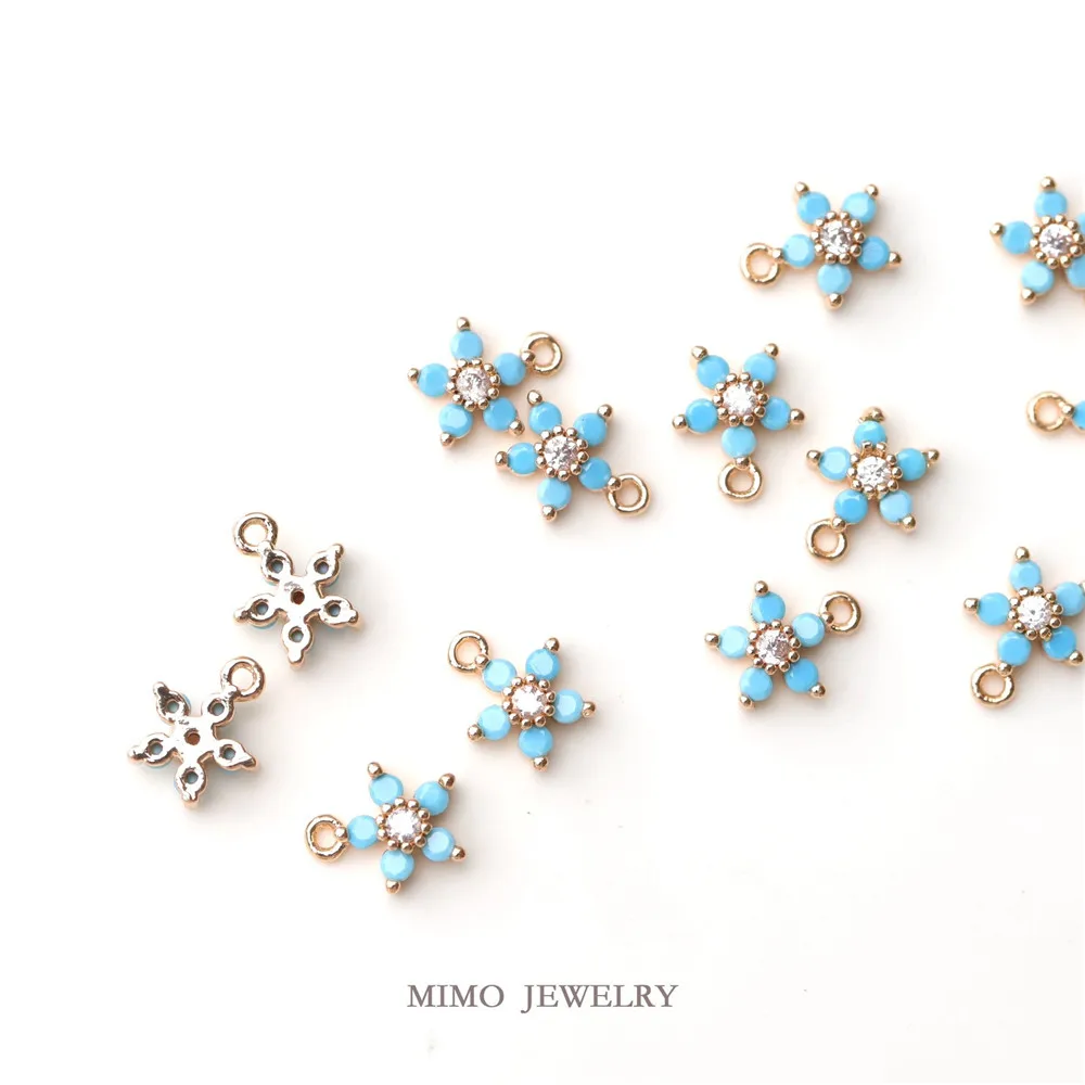 

Color-protected copper gold plated micro-inlaid turquoise mini flower five-petal plum pendant DIY handmade accessories