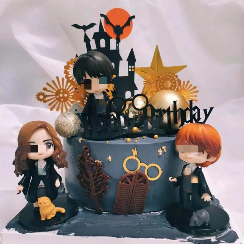 

Acrylic Black Card Magic Themed Ghost Broom Glasses Toy Decor Kids Birthday Cake Topper Halloween Party Dessert Baking Supplies