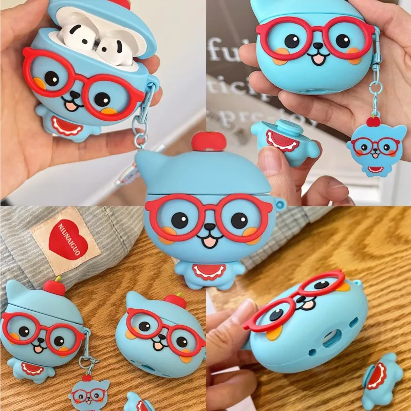 Фото Милый мультяшный 3D-чехол Qoo для наушников с брелоком для AirPods 3/4-го поколения, AirPods Pro 1/2/3-го поколения, силиконовый чехол для очков Apple №1