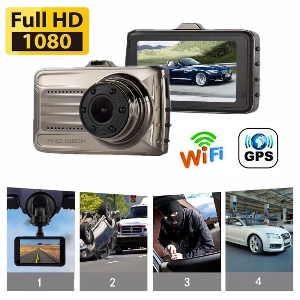 

Видеорегистратор автомобильный, Wi-Fi, 3,0 дюйма, Full HD, 1080P, GPS