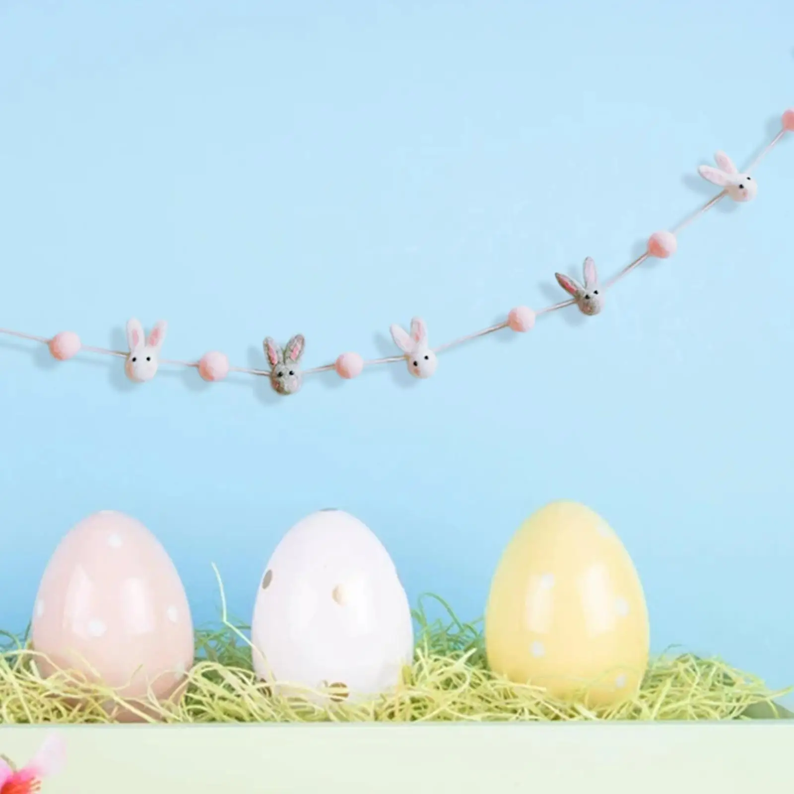 

Easter Wool Felt Bunny Ball Garland Rabbit Banner for Birthday Outdoor Decor