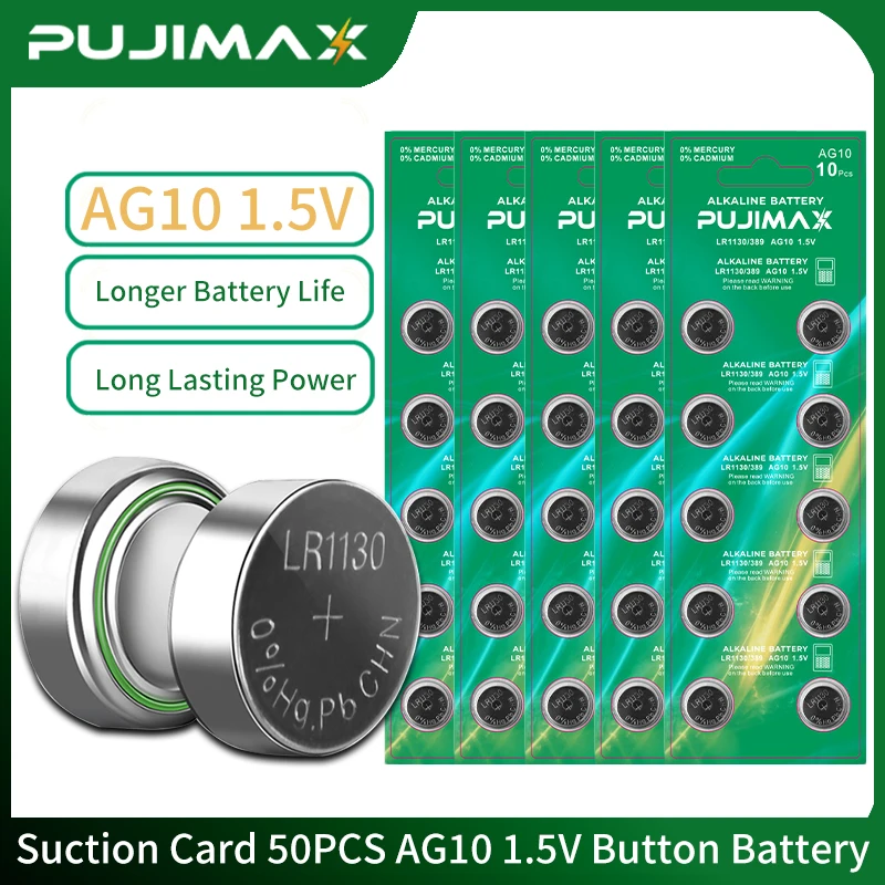 PUJIMAX 50 шт. 1,5 в AG10 таблетка LR1130 LR54 389A L1131 сменный аккумулятор SR1130 SR626SW для часов пульт дистанционного управления игрушки автомобильные ключи