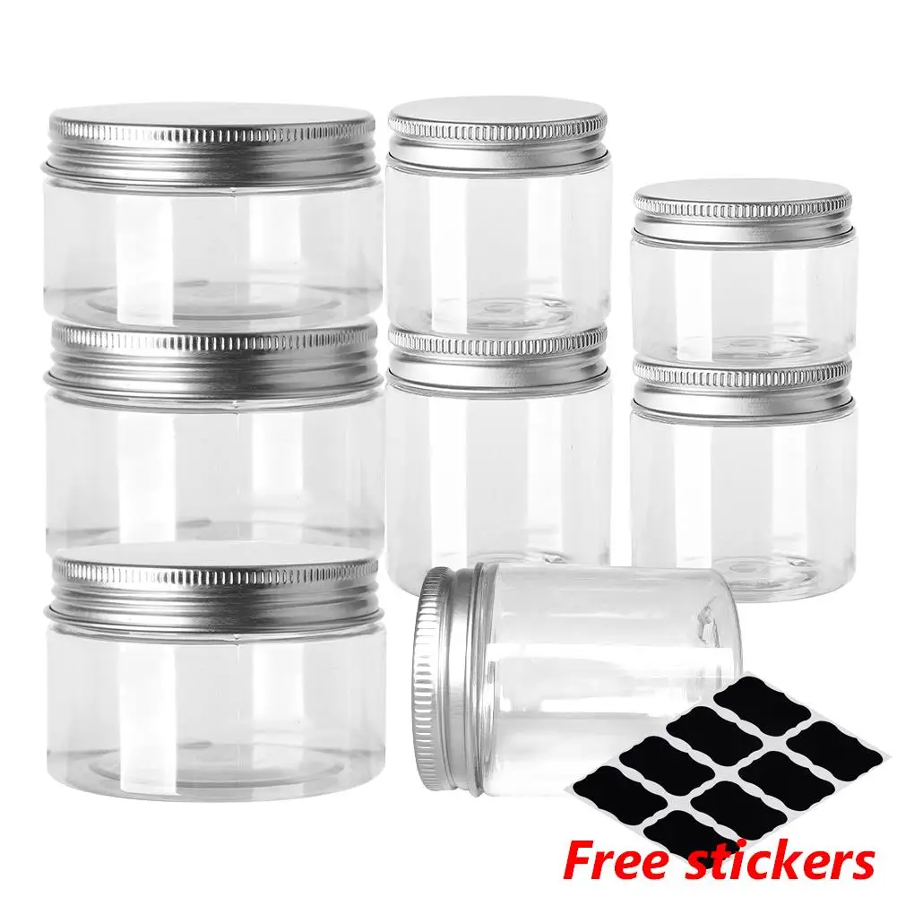 

Jars Cap 10pcs Refillable Clear Round Wide Pot Aluminum Balm Storage 30ml-150ml Plastic Bottle Mouth Canister Travel Container