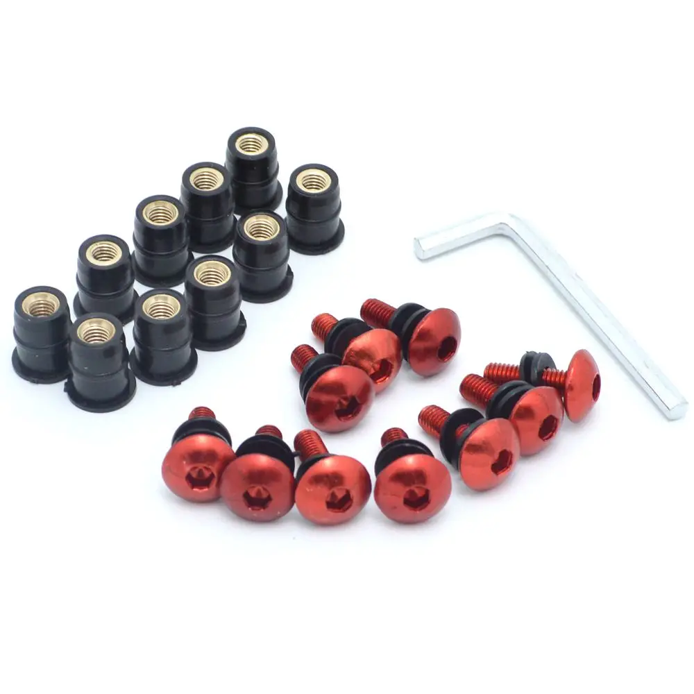 

10 шт./компл. комплект мотоциклов M5 15 мм метрические резиновые Скважинные гайки обтекатель лобового стекла из анодированного алюминия мотоциклетные винты болты