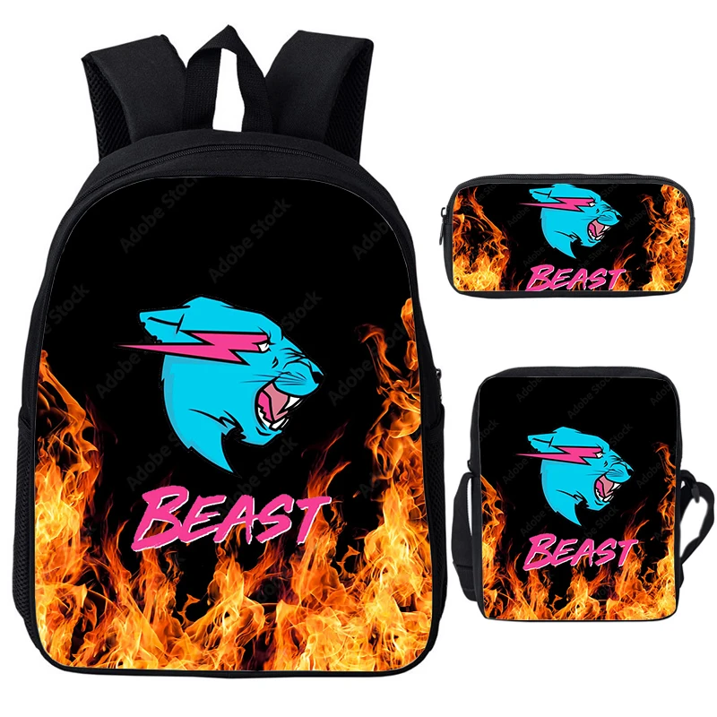 

Mr Wolf Beast Lightning Cat Backpack 3pcs Set School Bags for Boys Girls Children Backpacks Student Schoolbag Kids Anime Bookbag