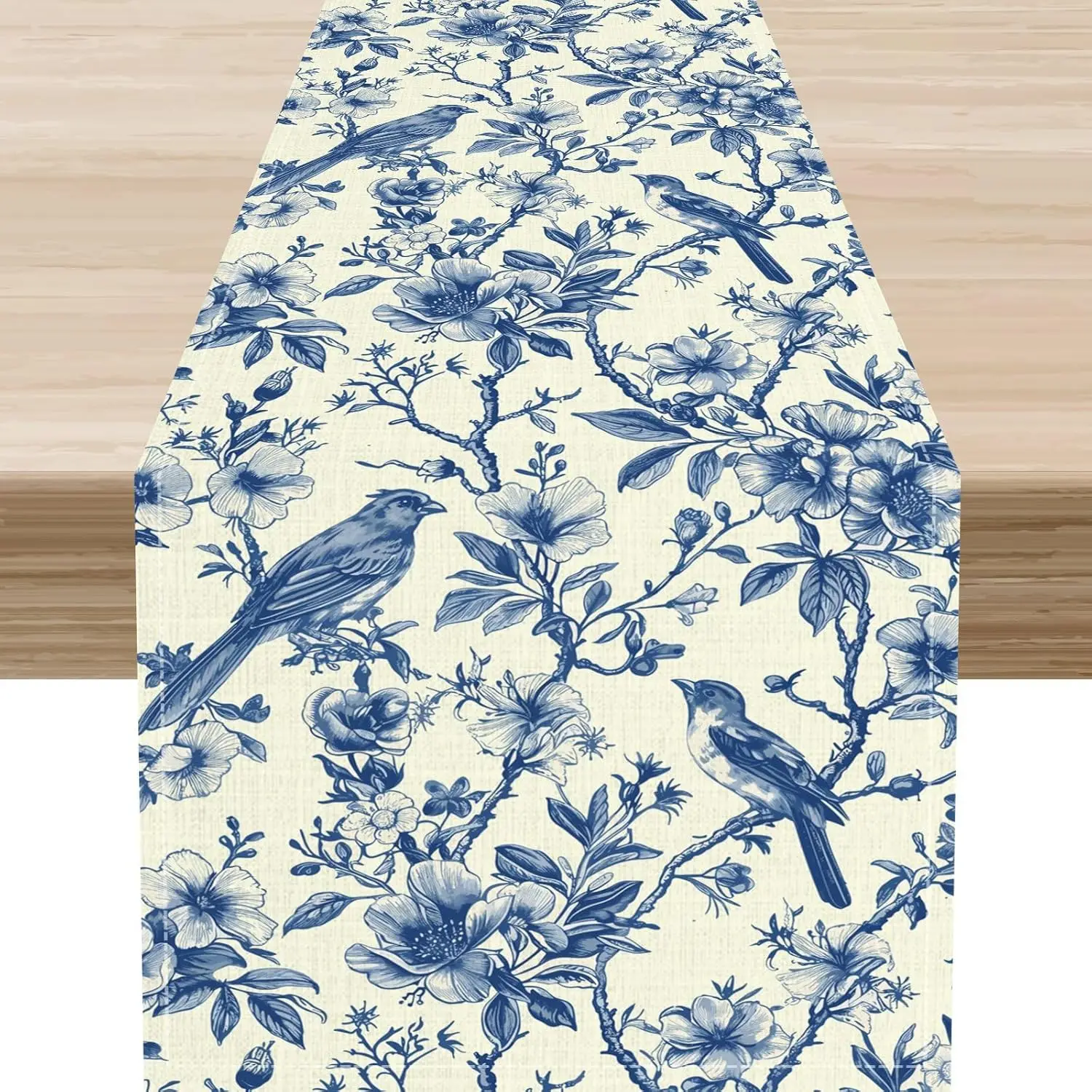 

Синие цветочные ветки птиц, льняная дорожка для стола, комод, шарф, декор, фермерский дом, кухня, обеденный стол, дорожка, украшение для праздничной вечеринки
