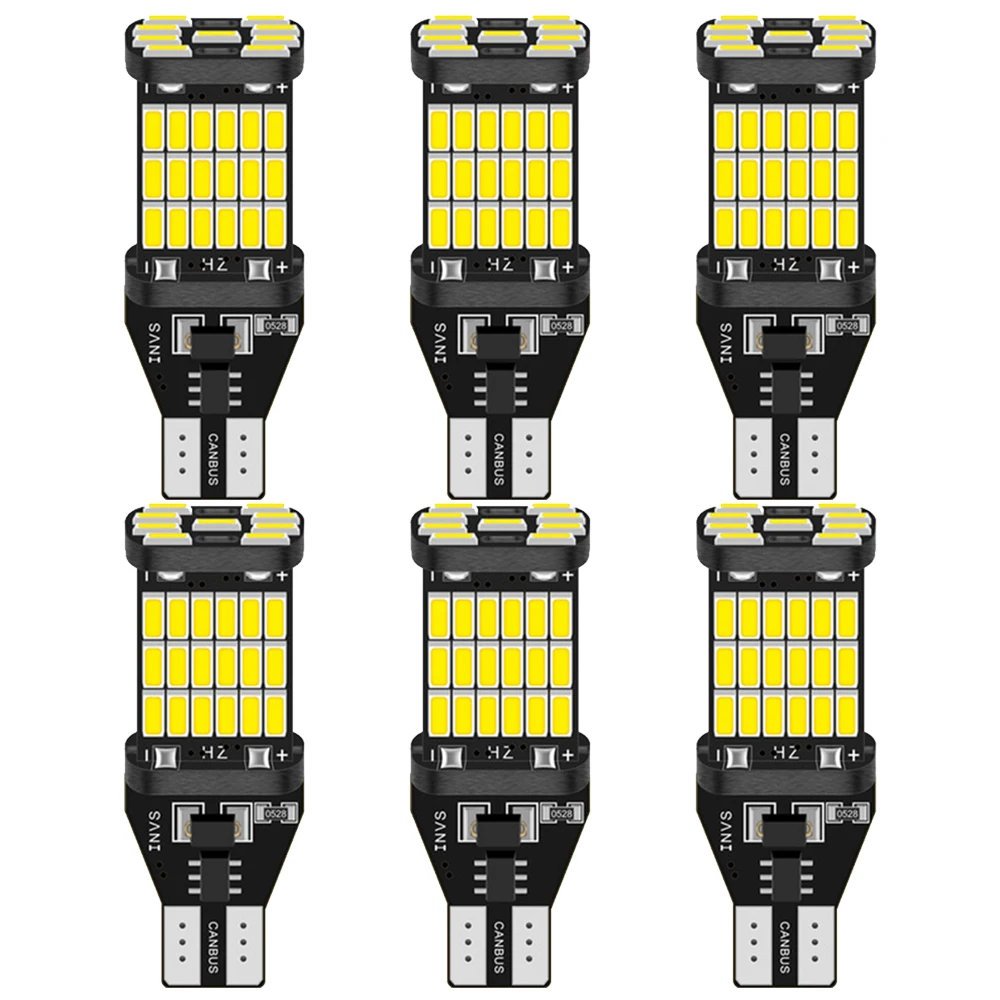 6PCS T15 W16W 921 912 T16 T10 902 LED Bulbs High Power 45pcs 4014SMD Super Bright 1200LM Replace for Car Reversing Light White