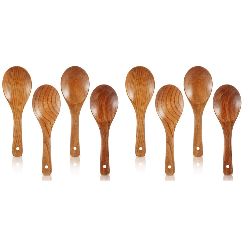 

8 Pieces Wood Spoons 21.5Cm Wooden Rice Paddle Versatile Serving Spoon Non Stick Heat Resistant Cooking Spoon