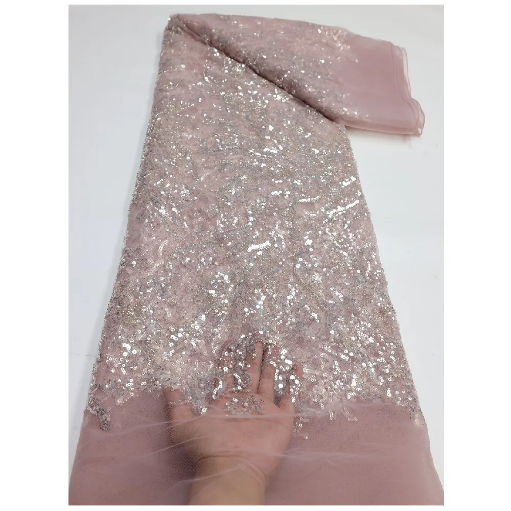 

NI.AI African Luxury Bead Lace Fabric Heavy Sequin Embroidery Handmade Fashion French Tulle Mesh Lace Fabric For Wedding LY1466