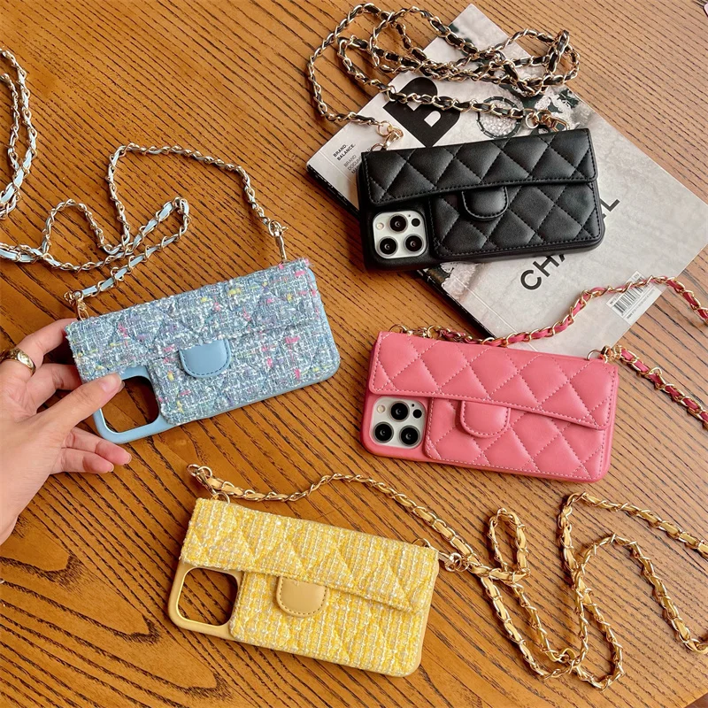

Luxury Crossbody Chains Strap Cases For iphone 13 12 11 Pro X XR XS Max 7 8 plus Card Holder Phone Case Cute Leather Cover