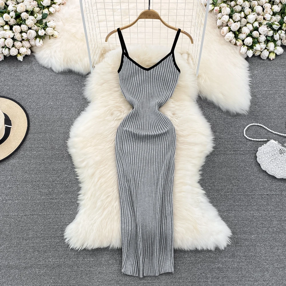 

Женское трикотажное платье-карандаш без рукавов, с V-образным вырезом