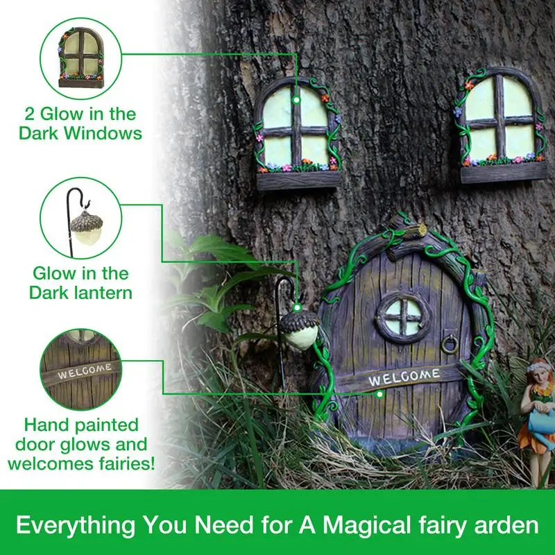 

Fairy Door And Windows For Trees Fairy Doors Outdoor Miniature Doors For Tree With Lamp Glow In The Dark Fairy Outdoor Decor