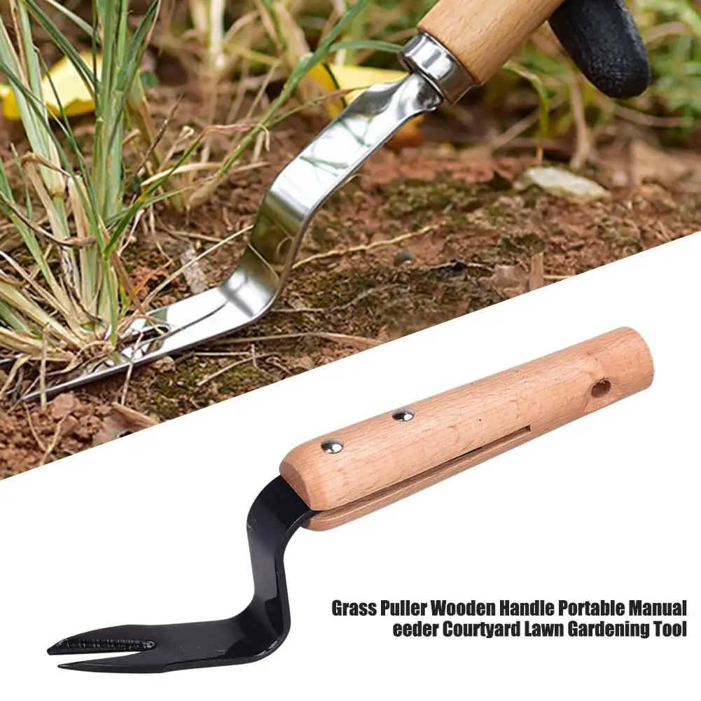 

Non Slip Grass Puller Transplant Digging Lawn Wooden Handle Farmland Ergonomic Forked Head Portable Gardening Tool Manual Weeder