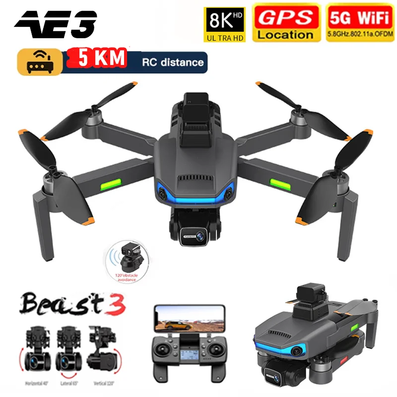 

AE3 Pro Max GPS Drone 8K Dual HD Camera 3-Axis Gimbal Brushless Obstacle Avoidance Aerial Photography Helicopter RC Quadcopter