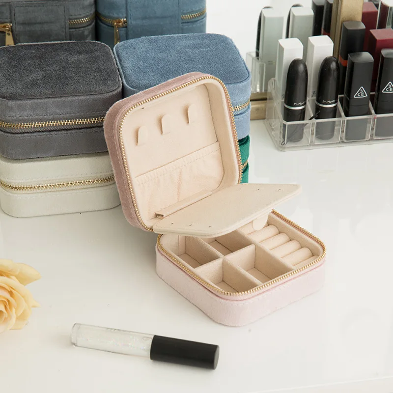 

Jewelry Box Flannel Storage Box Portable Travel Jewelry Holder Women Gift Case Earring Display Organizer