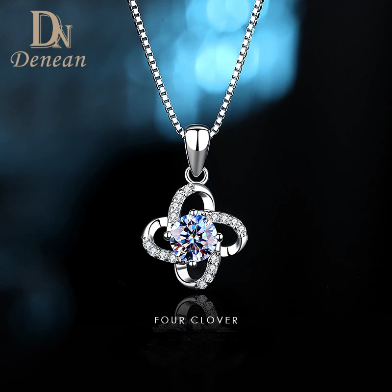 

Denean 925 Sterling Silver 0.5CT Mossangite Four Clover Pendant Necklace with 45cmBox Chain for Women Engagement Wedding Jewelry