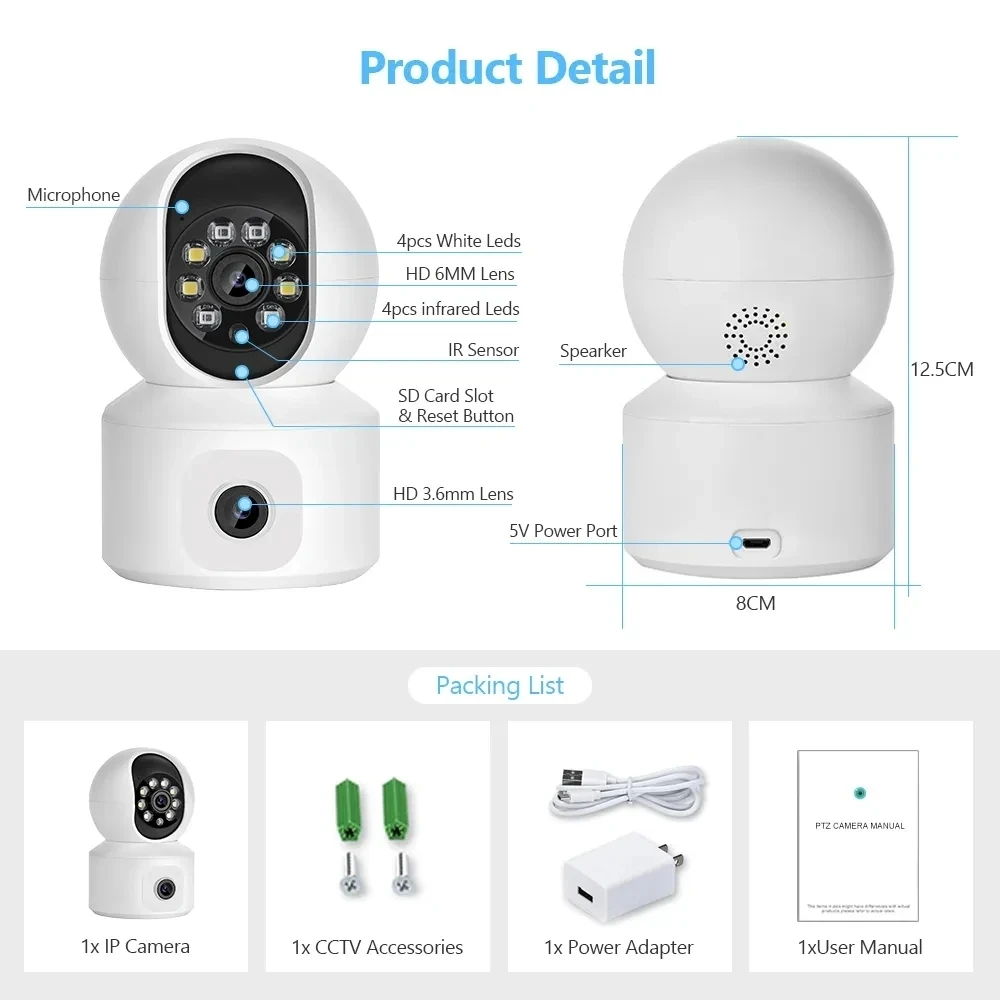 ICSEE Wi-Fi IP PTZ-камера 8 МП с двумя объективами 4 камера безопасности Обнаружение