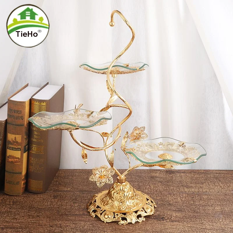 

Vintage Metal Glass Dessert Fruit Plate European Three Layer Modern Luxury Storage Basket Living Room Home Decoration Gold