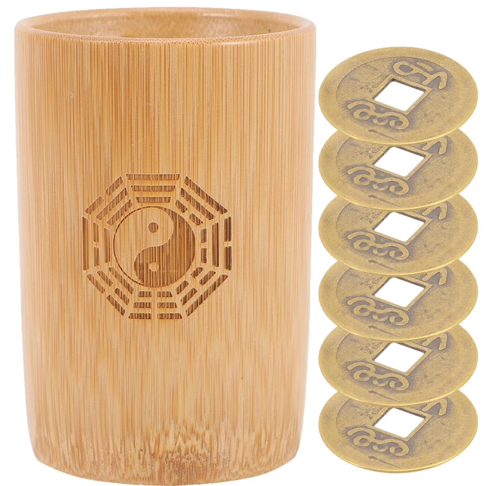 

Бамбуковая трубка I Ching гадания, реквизит китайского удачи, медные монеты, аксессуары для игр, ведро, монеты