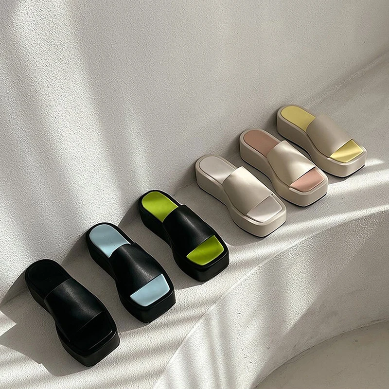 

Шлепанцы женские на средней платформе, сланцы из экокожи, резина, повседневная обувь на платформе, роскошные Тапочки, 2022