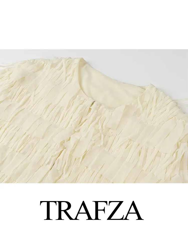 TRAFZA осенние женские элегантные блузки однотонные с круглым вырезом длинными