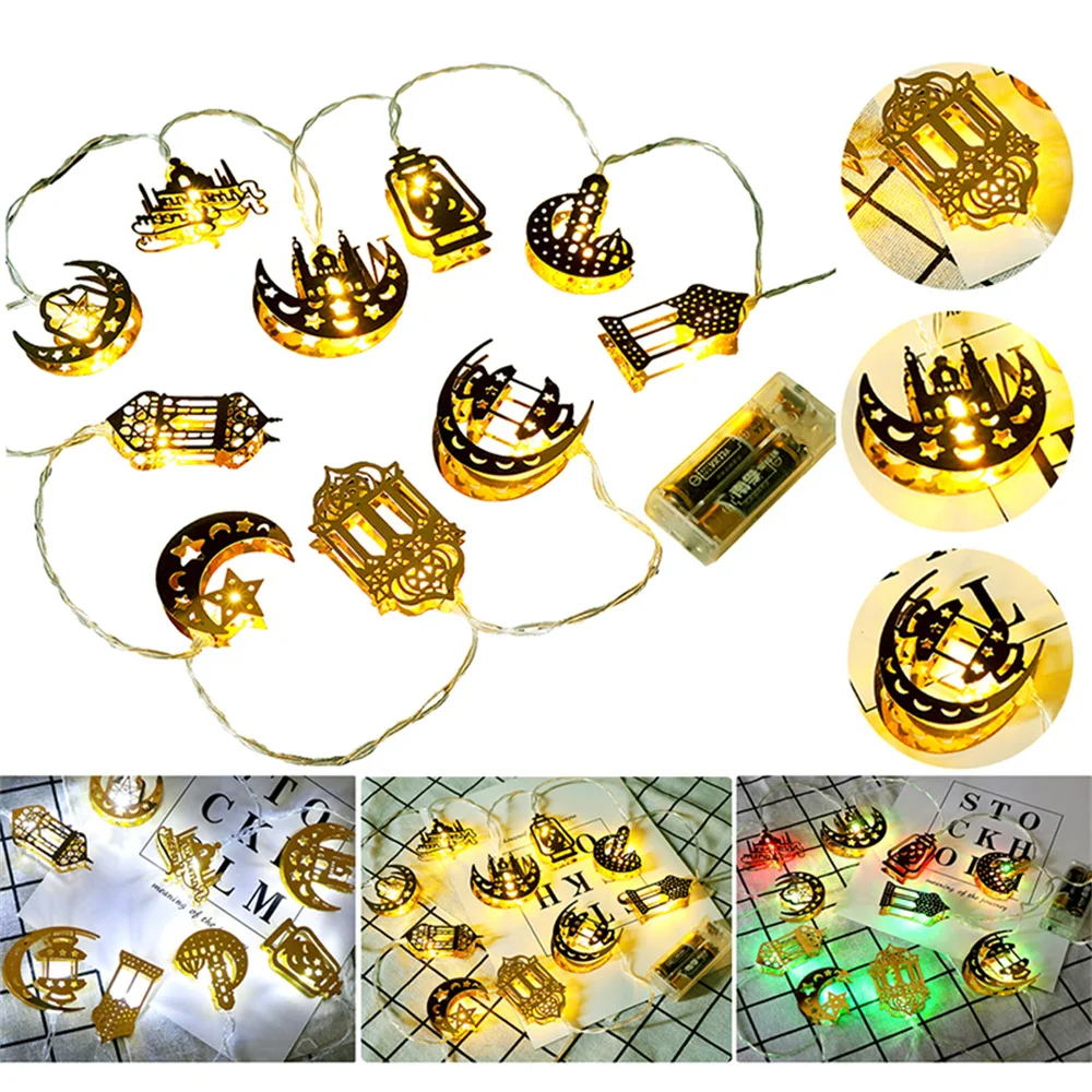 

Eid Ramadan 20 LED Moon Star Light Mubarak Islam Muslim Party Event String Battery Golden Lamp Home Decoration