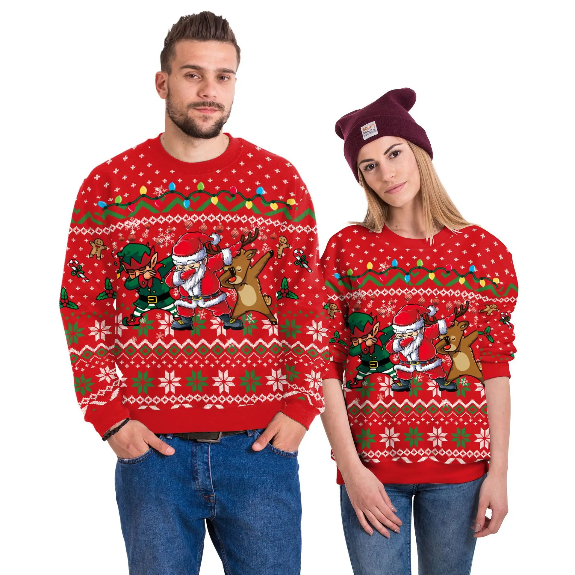 

Christmas Jumper Printed Santa Claus Ugly with LED Print Sweatshirt for Women 2023 Ladies Xmas New Year 2023 Couples Pullover