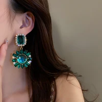 2022 luxury clear crystal emerald dangle earrings rhinestone earrings for women fashion statement jewelry gift