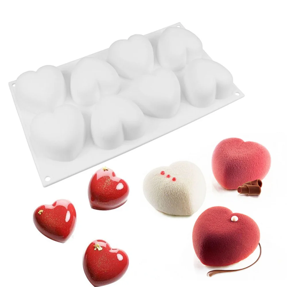 

8 Holes Baking Silicone Mold Mousse Cake Decor Non-stick 3D Heart Shaped DIY Dessert Chocolate Pastry Pudding Jelly Truffle Mold