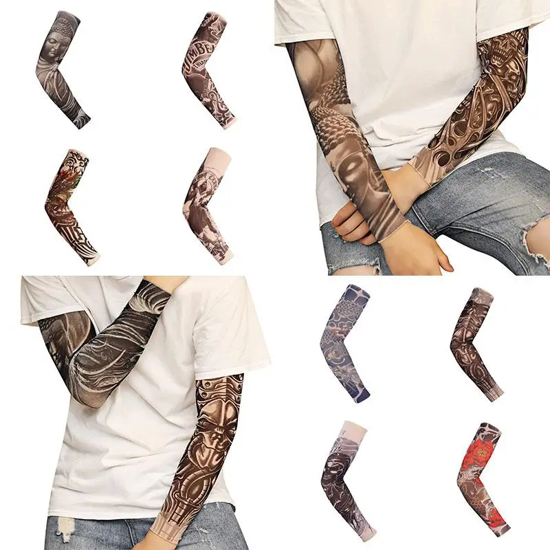 

2PC Street Tattoo Arm Sleeves Sun UV Protection Arm Cover Seamless Outdoor Basketball Riding Sunscreen Arm Sleeves For Men Women