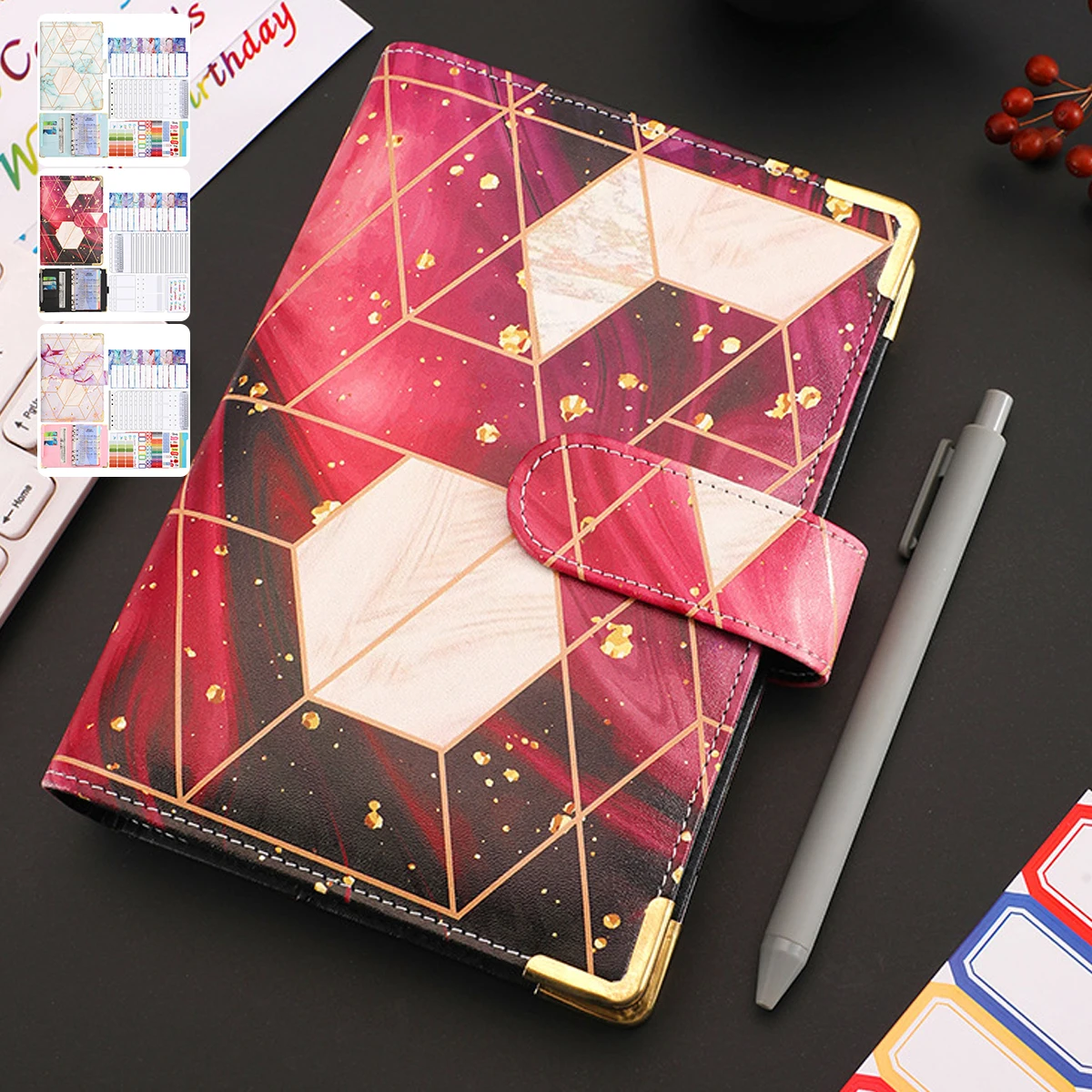 

A6 Budget Ring Binders Set Money Saving Wallet Organizer Binder PU Budget Planner with 12 Budget Stickers Ruler Sheets Labels