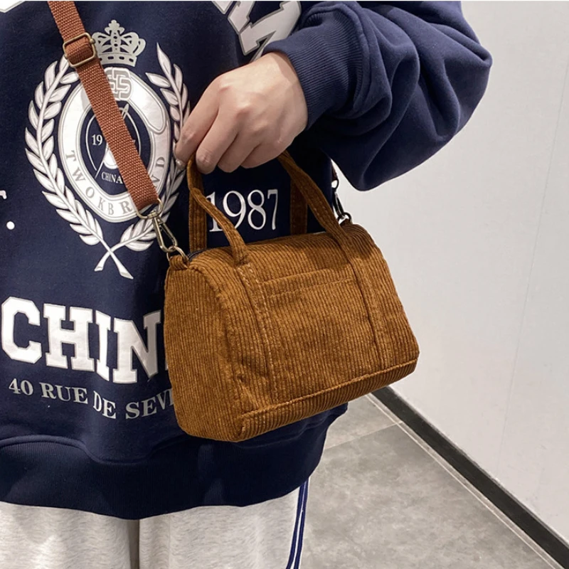 

Миниатюрная Вельветовая сумка на плечо для женщин, холщовые сумочки-тоуты на молнии, повседневный Дамский кошелек, тканевый чехол для девушек