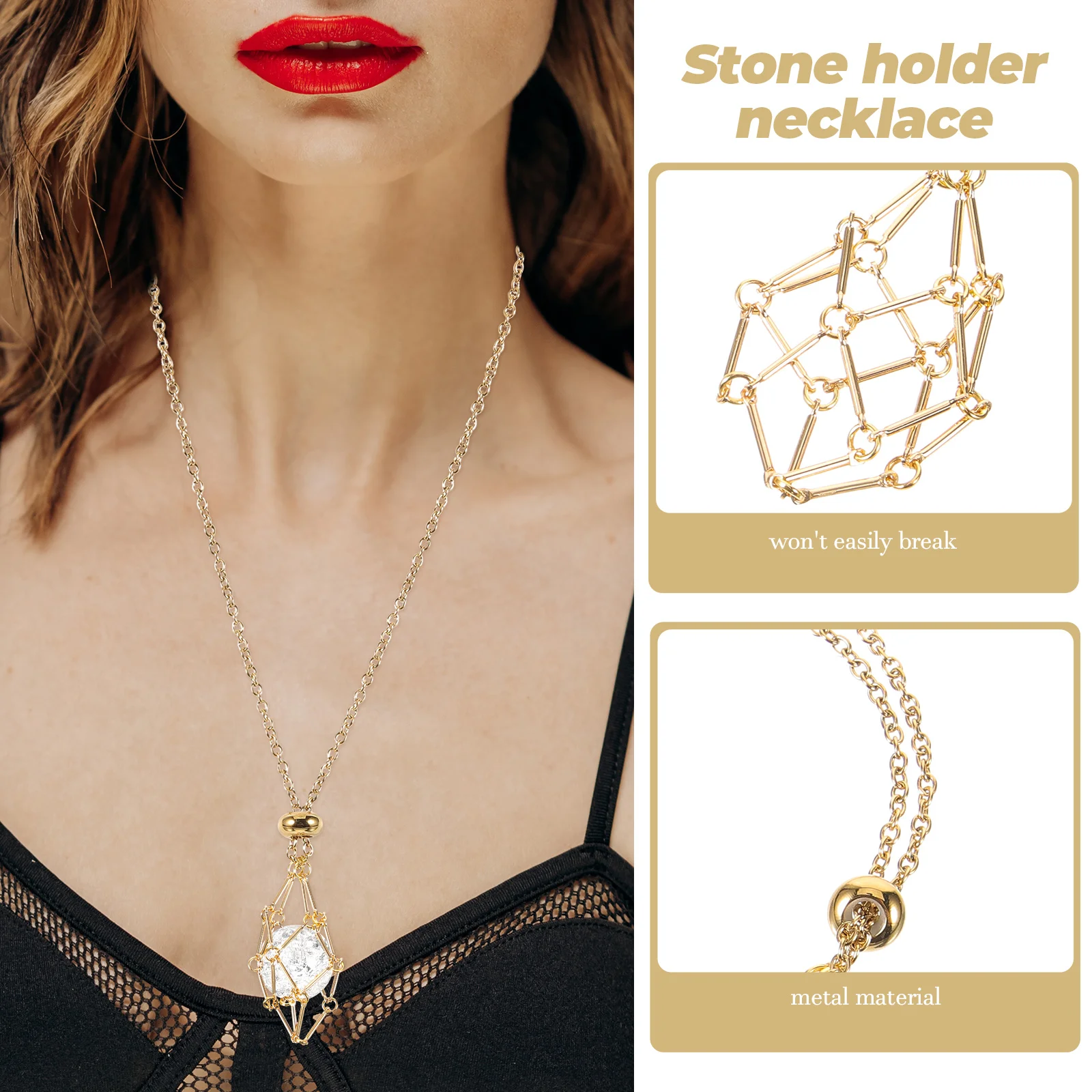 Сетчатая сумка из натурального кристалла с необработанным камнем металлическое