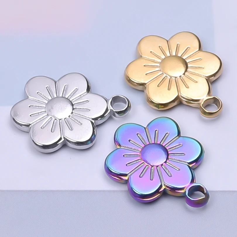 

10pcs/lot Cherry Blossom Charm DIY Craft Wholesale Stainless Steel Pendant Making Flower Necklace for Women Jewelry Supplies