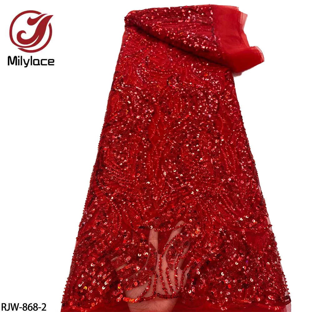 

2022French Lace Fabric Africa Lace High Quality Lace FabricTulle with Sequin Lace Fabric for Designer Fabric Dress RJW-868