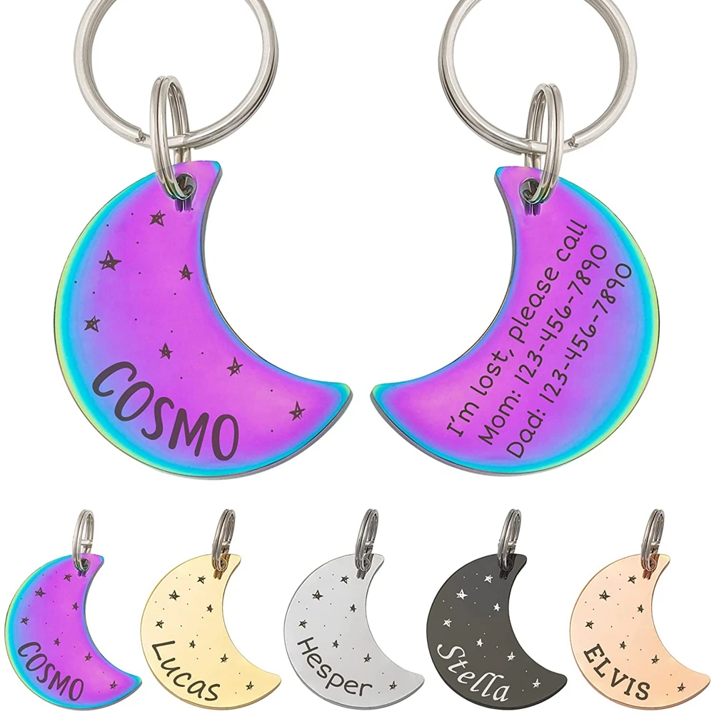 

Moon Dog Pet Engraved Tags Id Name Tags Collar Tag Star Cat Stainless Glossy Steel Shape Tags Custom Personalized Accessor