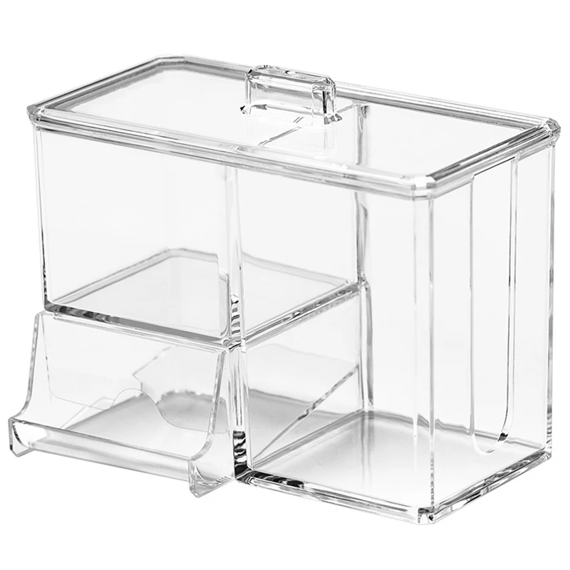 

Держатель для ватных палочек, контейнер для крышки ватных палочек, коробка для хранения ватных палочек и держатель для ватных палочек, коробка для ватных палочек с 4 отделениями (1 шт., прозрачный)