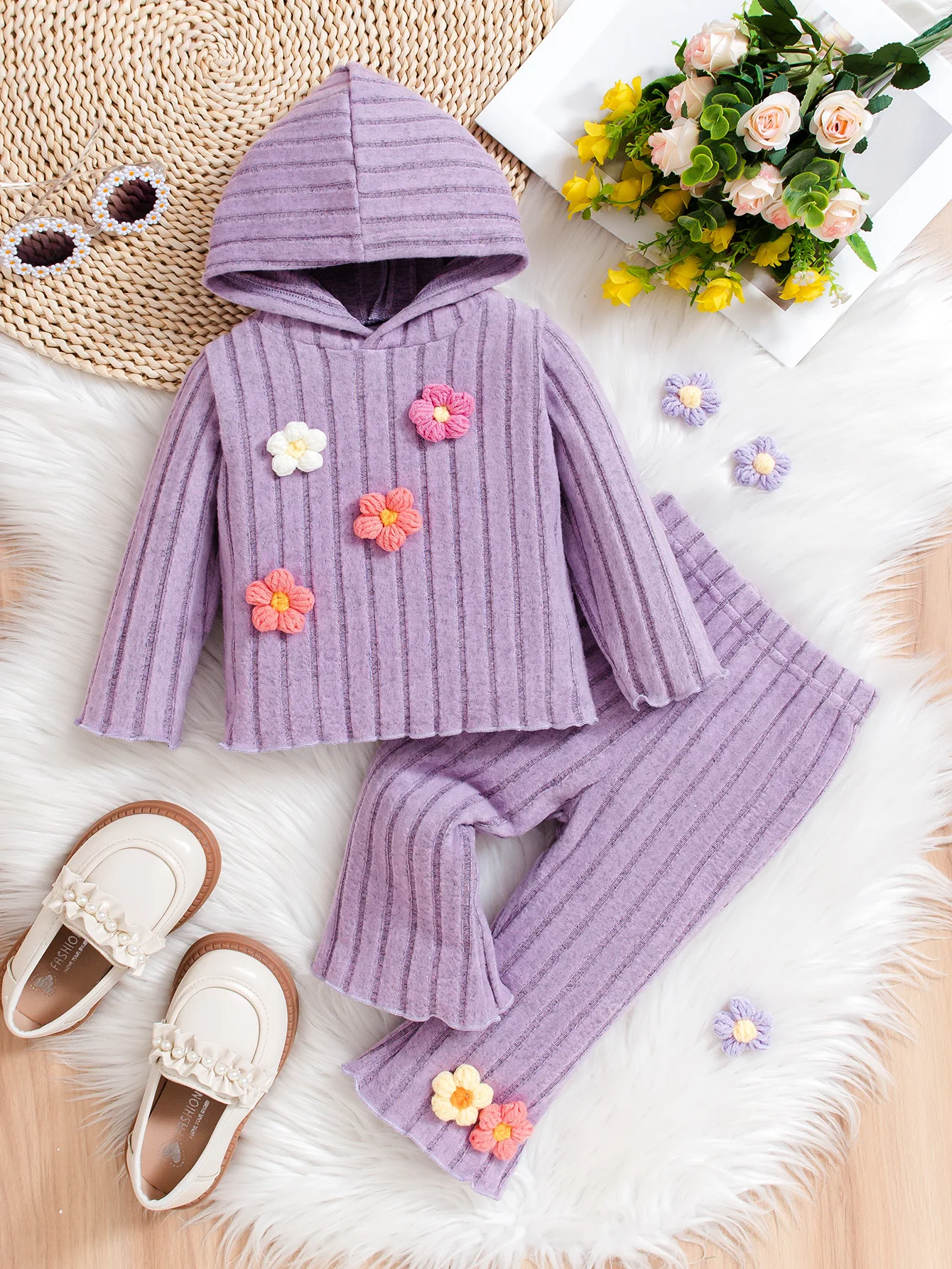 2024 Новые зимние детские комплекты толстовки с длинными рукавами и цветами