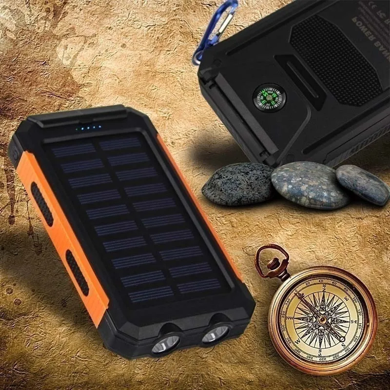 

30000mAh Solar Power Bank Large Capacity Fast Charger 2USB Travel Camping Lights Waterproof Power Bank for Samsung Xiaomi IPhone