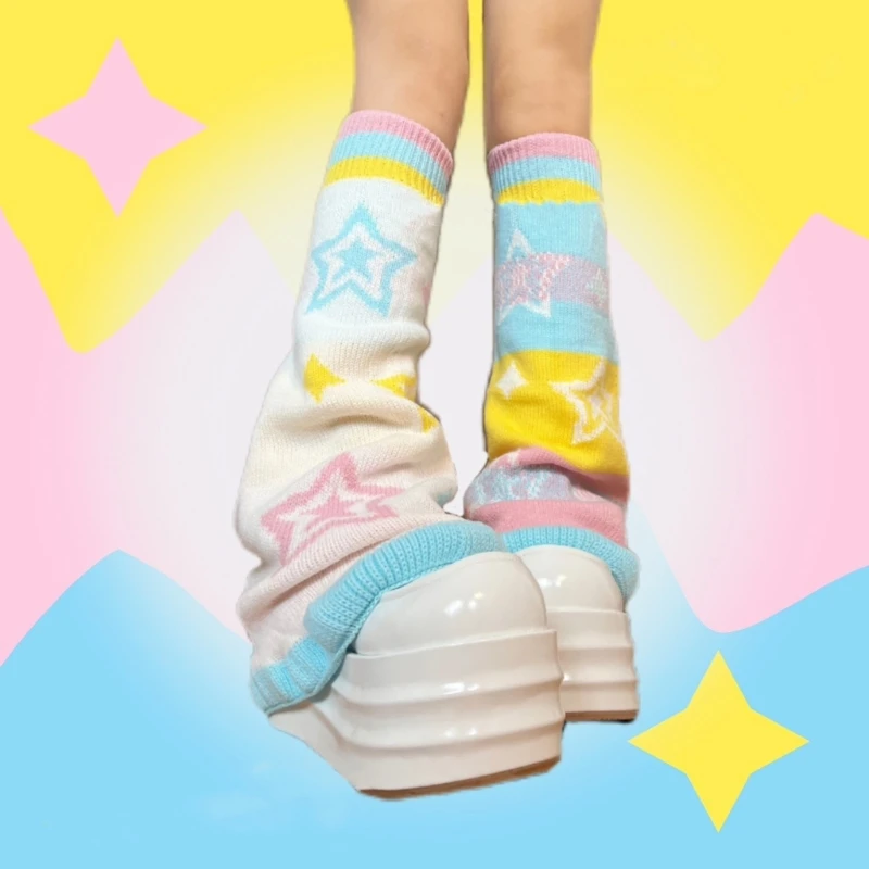 Двусторонние расклешенные гетры Candy Color Stripe Star Акрил