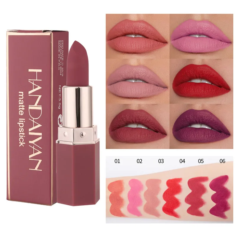 

6 Colors Matte Waterproof Long Lasting Velvet Lipstick Sexy Red Nude Pigments Makeup Profissional Lip Make Up Lipstick Cosmetic