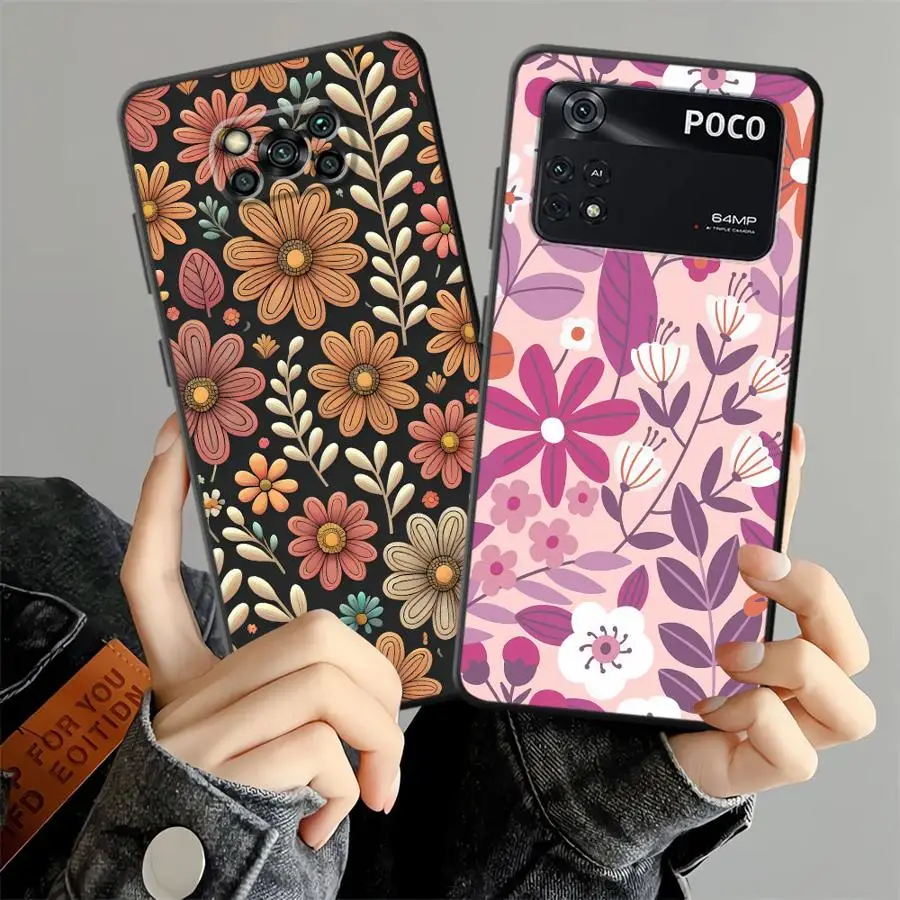 Фото Экзотический чехол с цветочным принтом для Xiaomi Poco X8 F8 M3 M4 M7 Pro C75 C71 M5 C61 F3 C50 F1 X3 X4 X5 X7 Pro Funda Phone Cover №1