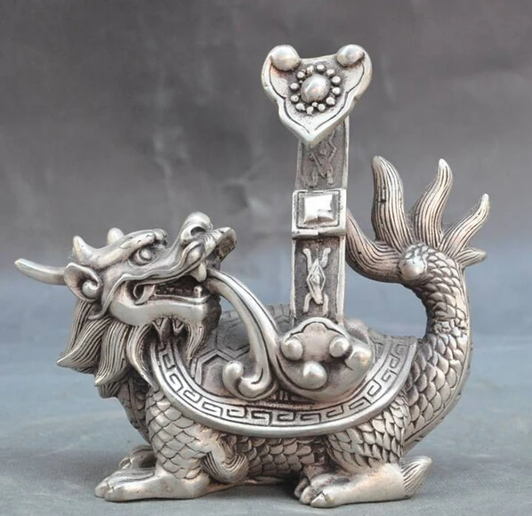 

decoration bronze factory outlets Tibet Silver 5inch china silver fengshui Auspicious wealth lucky ruyi Dragon turtle beast s