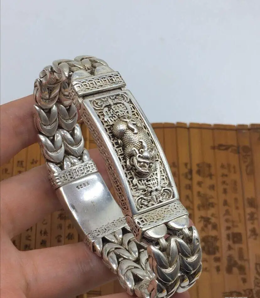 

Азиатский китайский старинный серебряный браслет miao ручной работы