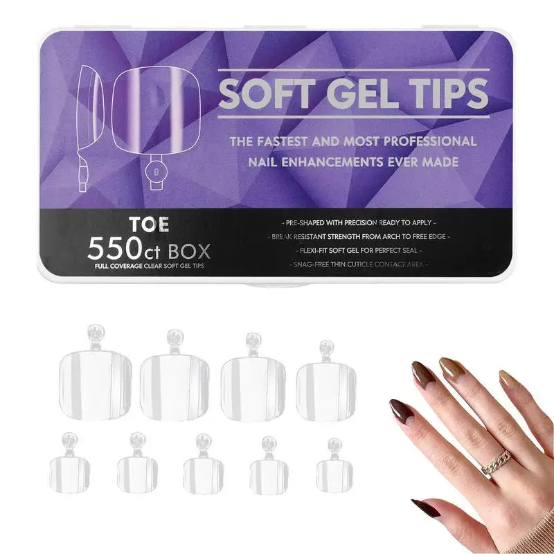 

550Pcs Gel Nail Kit Soft Gel Nail Tips Transparent Full Cover Soft Fake Nail Tip Medium Coffin Pre Shaped For Nail Art Tool Kit