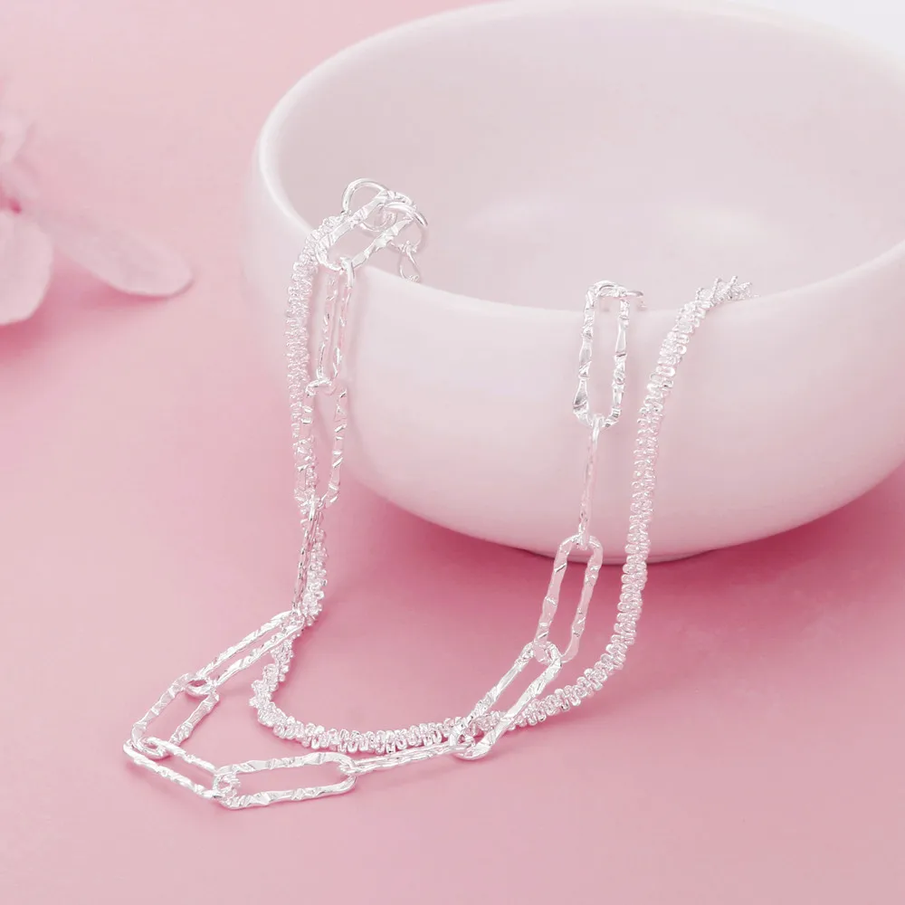 

New 925 Stamped Silver Pretty Double geometric chain Necklaces For Women fashion party wedding engagement Jewelry holiday gifts
