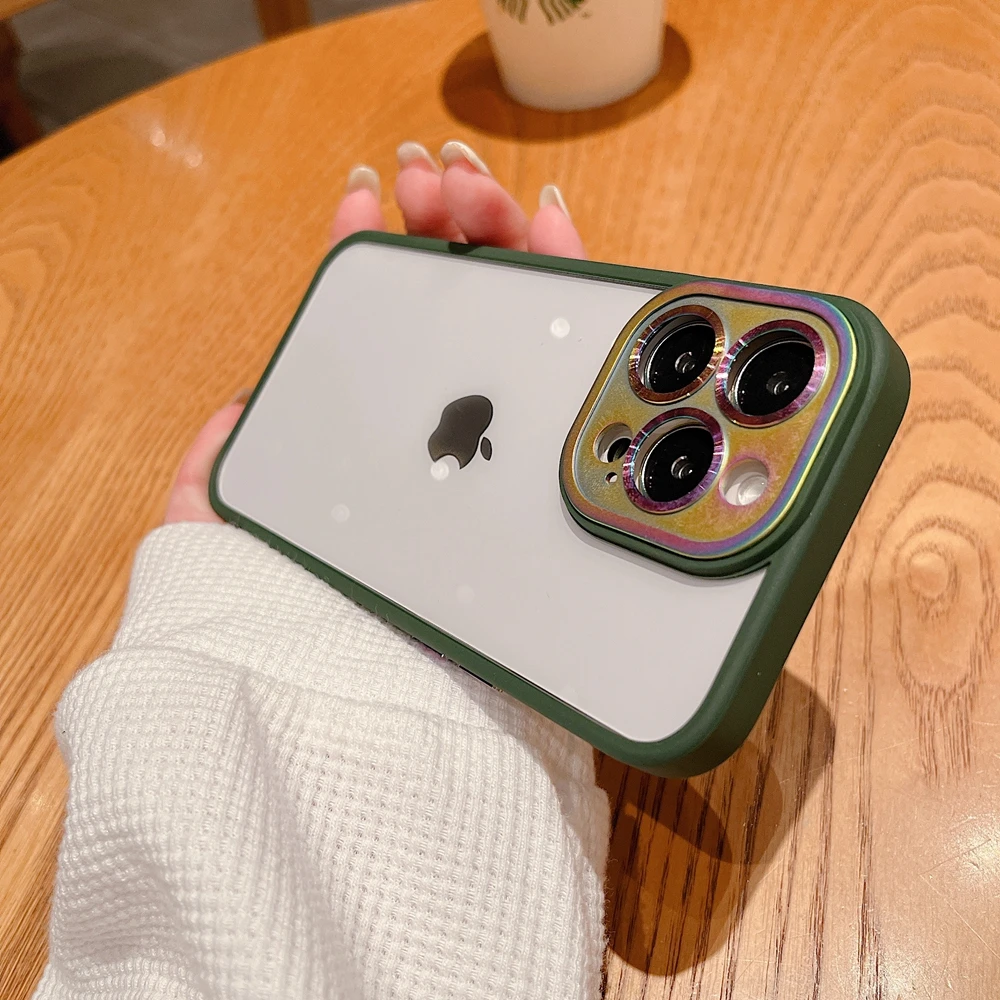 

For iPhone 13 Metal Laser Color Camera Protection Phone Case for iPhone 11 12 13 Pro Max Shockproof Silicone Clear Soft Cover