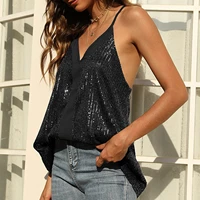 womens glitter top woman sequined vest fashion sexy v neck t shirt backless crop clothes 2022 summer ladies camisole vest tops