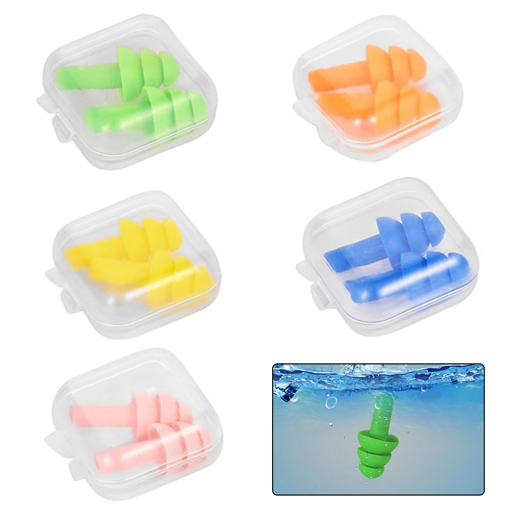 

1 Pair Swimming Earplugs Silicone Ear Plugs Soft Waterproof Water Sports Swim Accessories Portable Ear Plugs Box For Diving